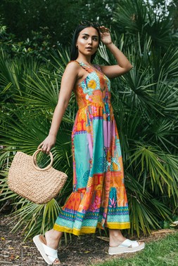 Roman Petite Patchwork Tiered Maxi Dress