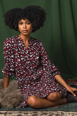 Roman Red Floral Print Buttoned Dress