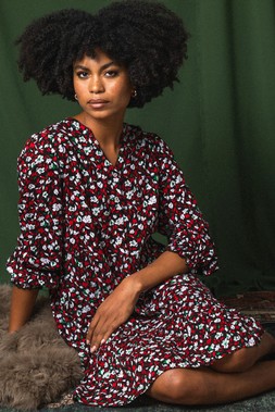 Roman Red Floral Print Buttoned Dress