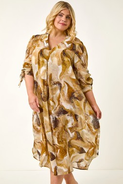 Roman Curve Swirl Print V-Neck Midi Dress