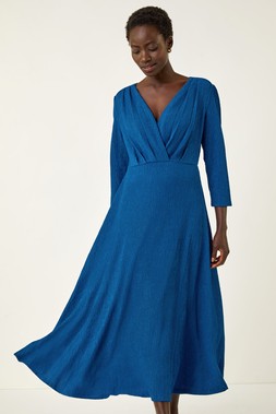 Roman Royal Blue Textured Wrap Midi Dress
