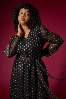 Roman Curve Black Polka Dot Dress