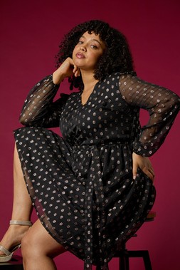 Roman Curve Black Polka Dot Dress