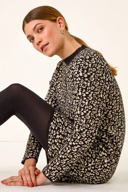 Roman Black Animal Print Knitted Shift Dress