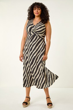 Roman Curve Black Twist Front Stretch Dress