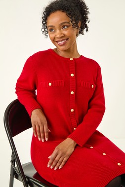 Roman Petite Red Button Detail Knit Dress