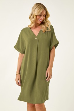 Roman Petite One Buttoned V-Neck Dress