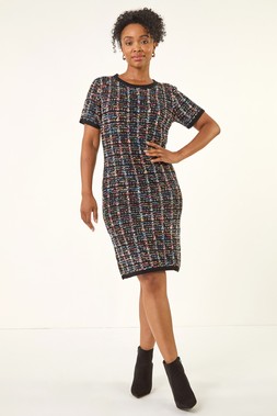 Roman Petite Black Sparkle Boucle Knit Dress