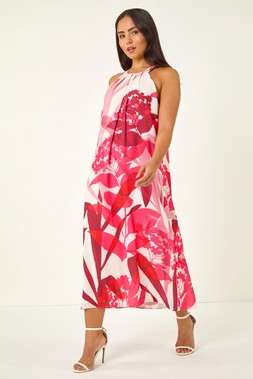 Roman Petite Red Floral Halter Neck Shift Dress