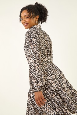 Roman Petite Black Animal Print Shirt Dress