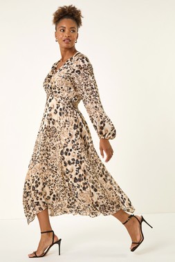 Roman Natural Animal Print Twist Front Dress
