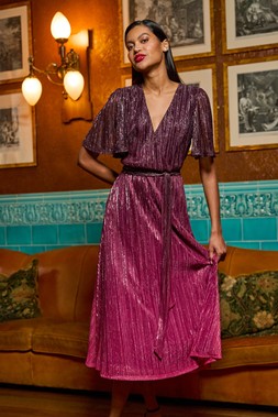 Roman Ombre Shimmer Plisse Midi Dress