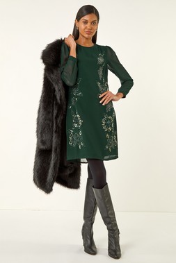 Roman Green Premium Beaded Shift Dress