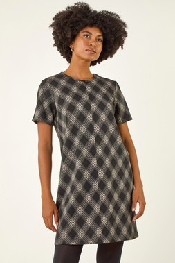 Roman Grey Check Print T-Shirt Dress
