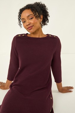 Roman Petite Wine Buttoned Stretch Dress
