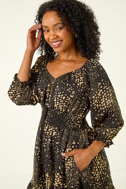 Roman Petite Black Spot Print Frill Detail Dress