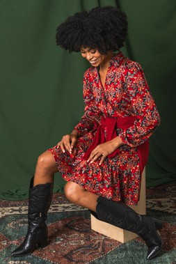 Roman Floral Print Button Stretch Dress