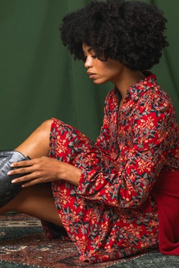 Roman Floral Print Button Stretch Dress