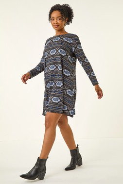 Roman Petite Navy Nordic A-Line Stretch Dress