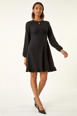 Roman Black Textured Spot Keyhole Dress