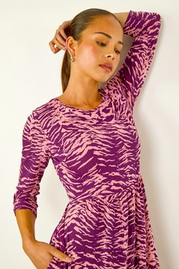 Roman Petite Purple Abstract Animal Pocket Dress