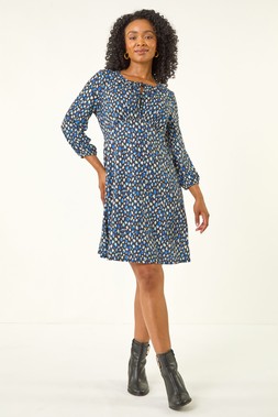 Roman Petite Blue Spot Tie Front Dress