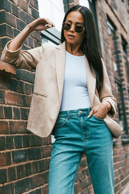 Roman Petite Stone Faux Suede Blazer
