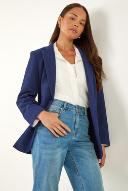 Roman Petite Navy Textured Buttoned Blazer