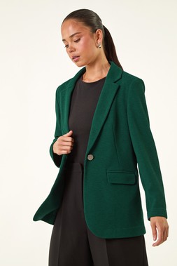 Roman Petite Teal Textured Button Blazer