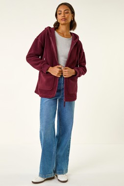 Roman Burgundy Hooded Borg Zip Through Jacket