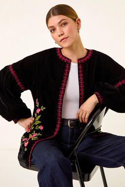 Roman Black Floral Embroidered Velvet Trophy Jacket