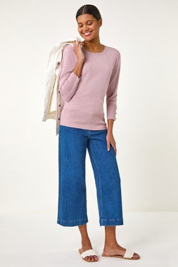 Roman Diamante Button Scallop Edge Jumper