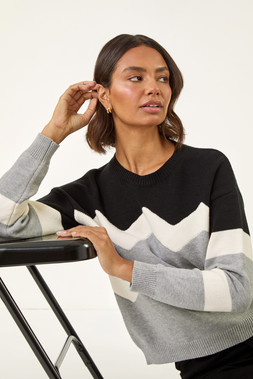 Roman Colour Block Zig Zag Knit Jumper