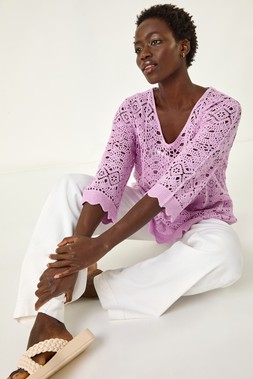 Roman Crochet Scallop Edge Knit Tunic