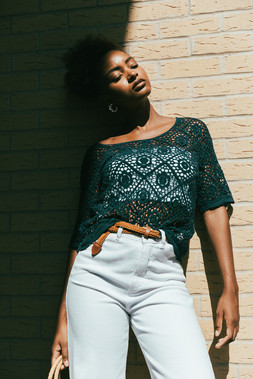 Roman Navy Cotton Crochet T-Shirt