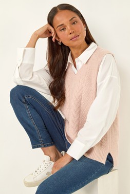 Roman Petite Light Pink Cable Knitted Vest
