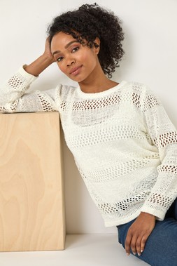 Roman Petite White Open Knit Jumper