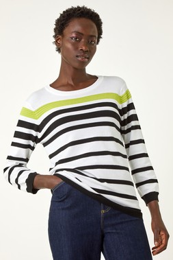 Roman Ivory Stripe Print Colour Knit Jumper