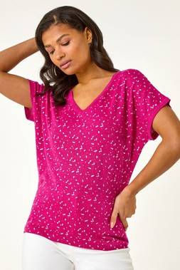 Roman Foil Print V-Neck Knitted Top
