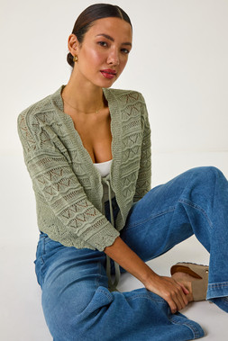Roman Khaki Textured Scallop Shrug