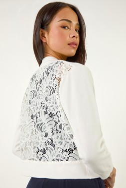 Roman Petite White Lace Back Bolero Cardigan