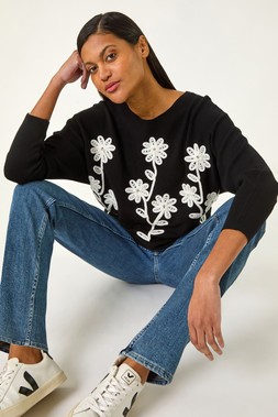 Roman Floral Embroidery Knit Jumper