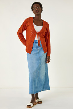 Roman Rust Tie Front Textured Cardigan