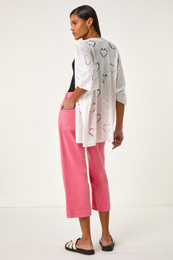 Roman Ivory Pointelle Heart Knit Cardigan