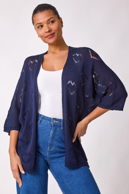Roman Navy Pointelle Heart Knit Cardigan