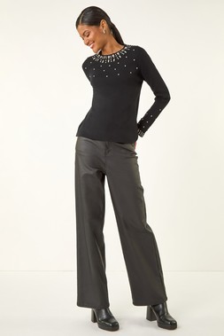Roman Black Embellished Neck Jumper