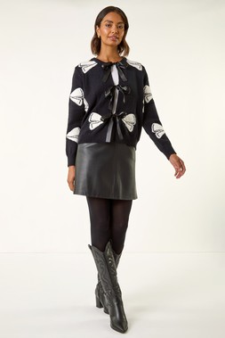 Roman Black Bow Tie Front Knit Jumper