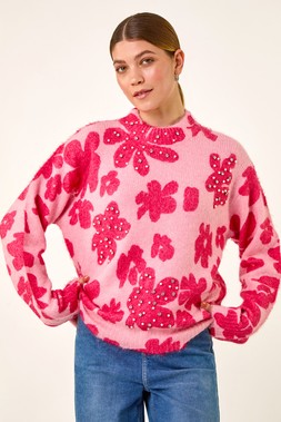 Roman Pink Floral Hotfix Knit Jumper