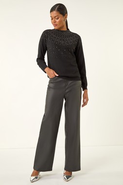 Roman Black Hotfix Crew Neck Knit Jumper