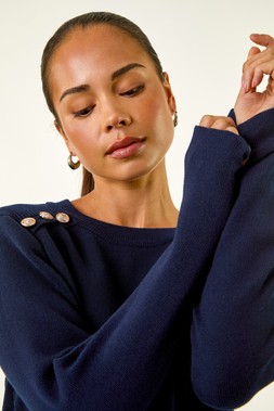 Roman Petite Navy Button Shoulder Knit Jumper